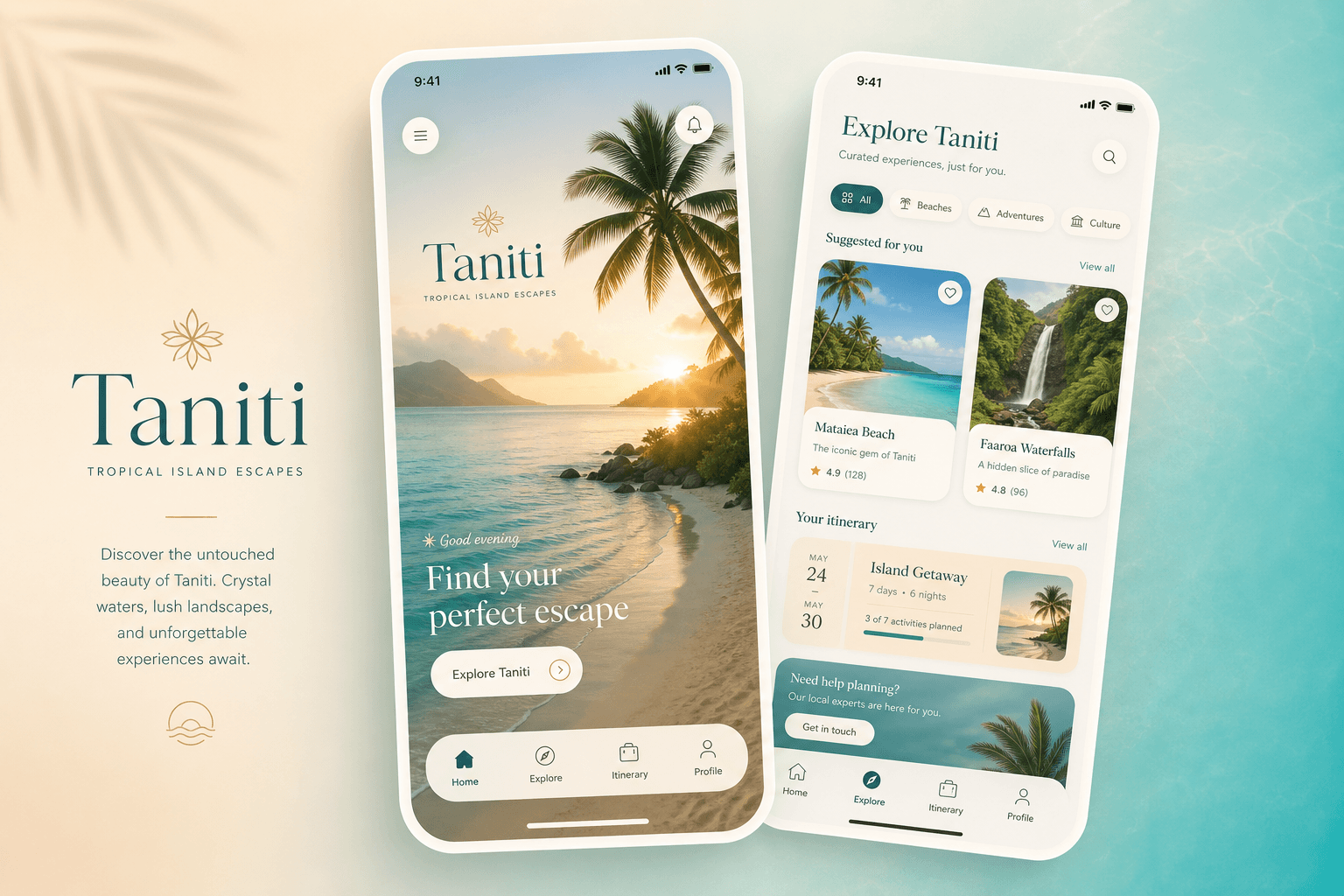 Taniti Tourism Platform app mockup
